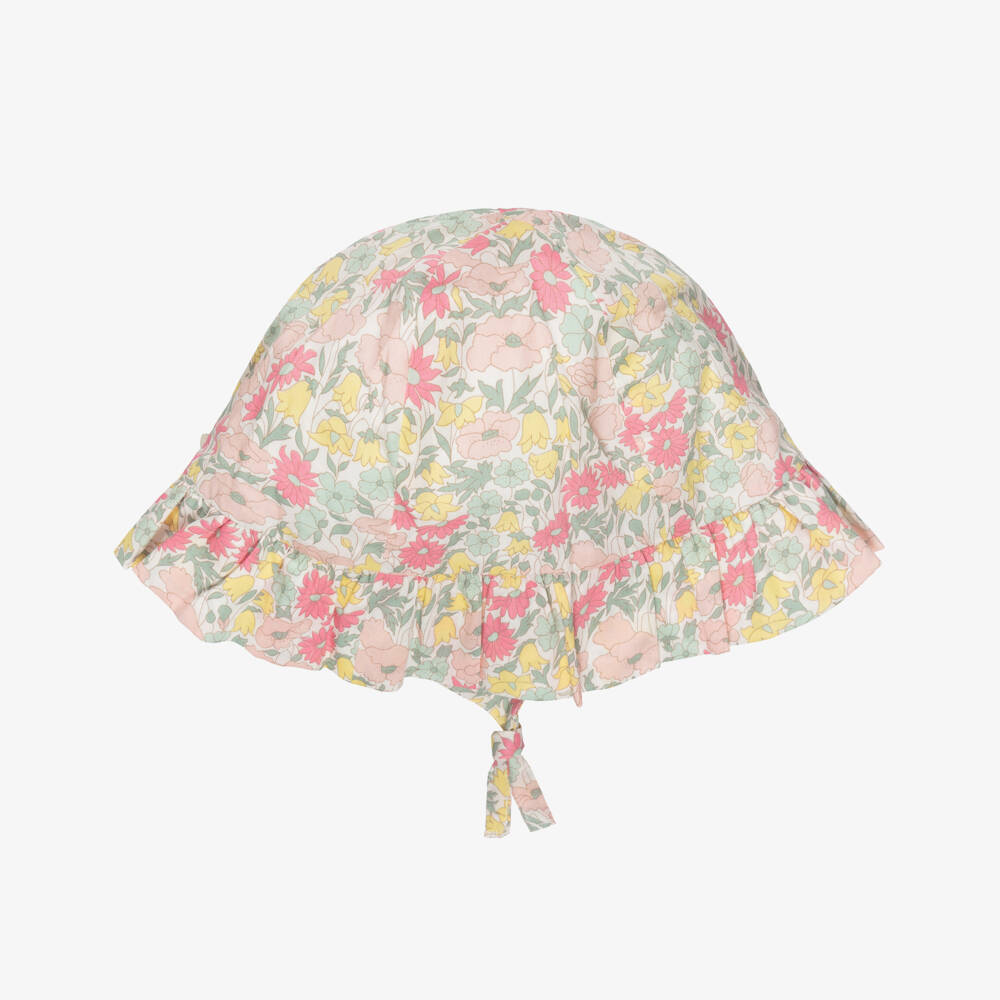 Tartine et Chocolat-Girls Pink & Yellow Sun Hat with Liberty Print | Childrensalon