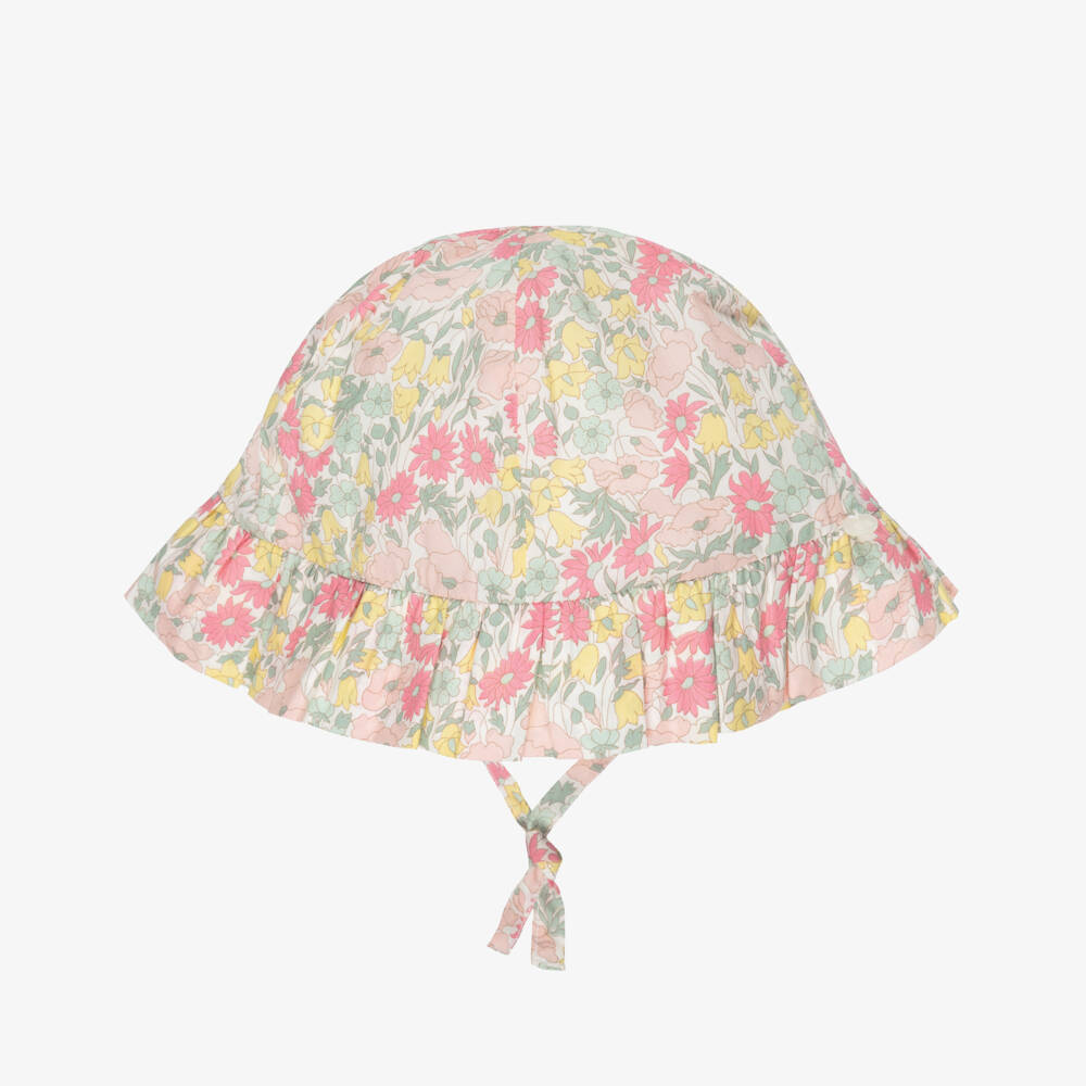 Tartine et Chocolat-Girls Pink & Yellow Sun Hat with Liberty Print | Childrensalon