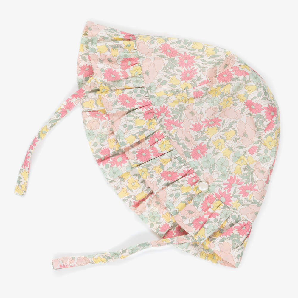 Tartine et Chocolat-Girls Pink & Yellow Sun Hat with Liberty Print | Childrensalon