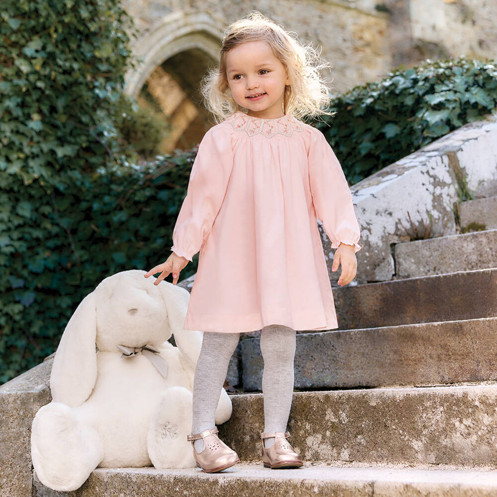 Tartine et Chocolat-Girls Powder Pink Smocked Corduroy Dress | Childrensalon