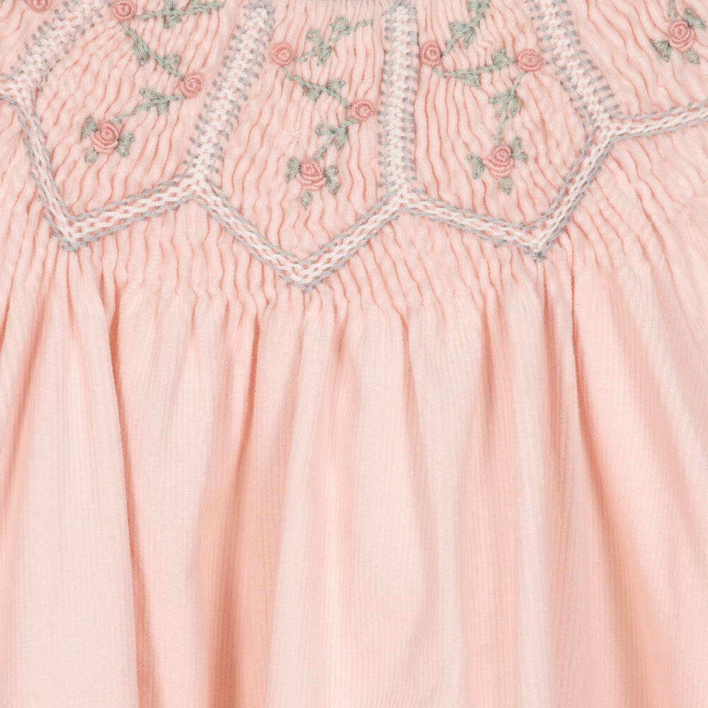 Tartine et Chocolat-Girls Powder Pink Smocked Corduroy Dress | Childrensalon