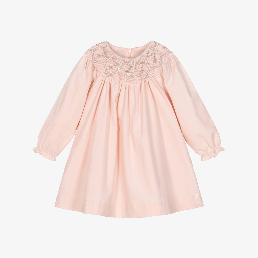 Tartine et Chocolat-Girls Powder Pink Smocked Corduroy Dress | Childrensalon