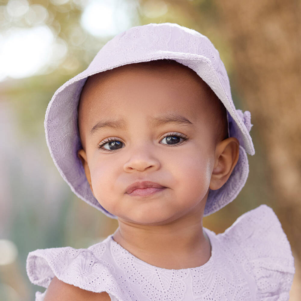 Tartine et Chocolat-Girls Purple Broderie Anglaise Sun Hat | Childrensalon