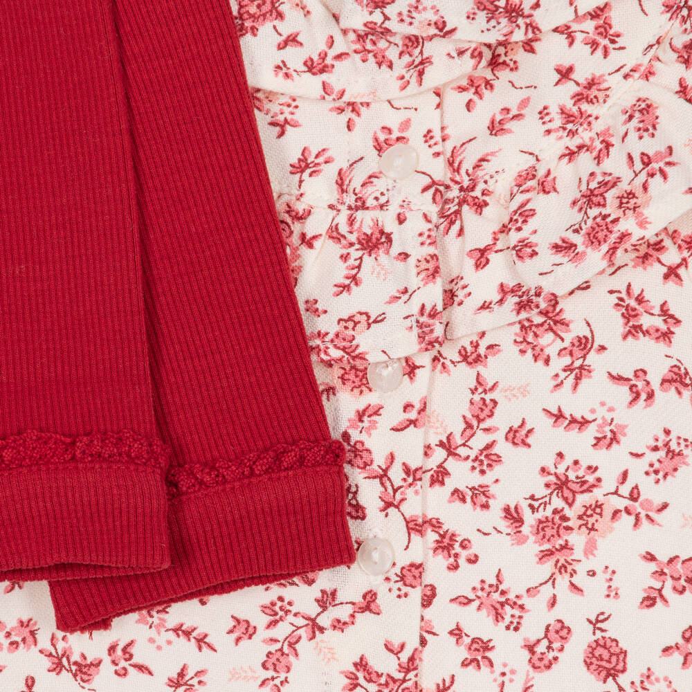 Tartine et Chocolat-Girls Red Floral Cotton Blouse & Leggings Set | Childrensalon