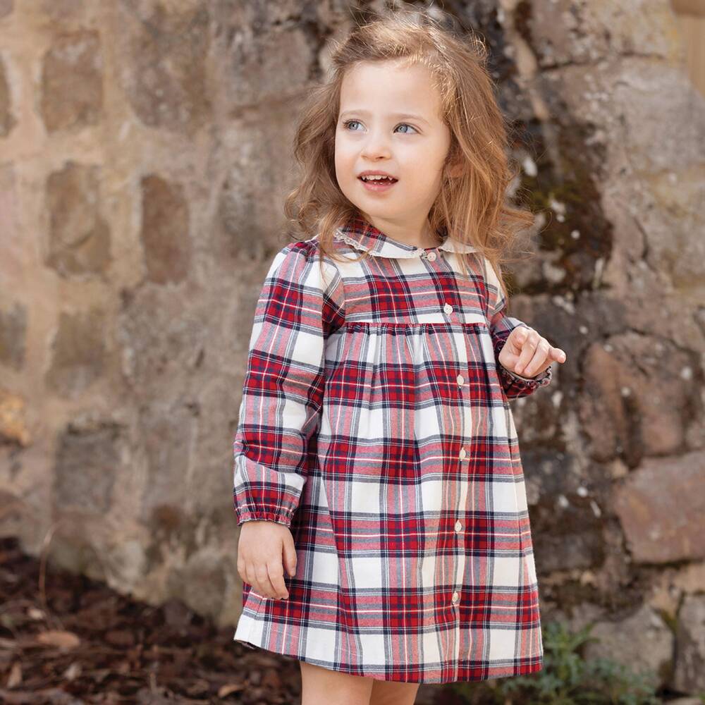 Tartine et Chocolat-Girls Red Tartan Check Cotton Dress | Childrensalon