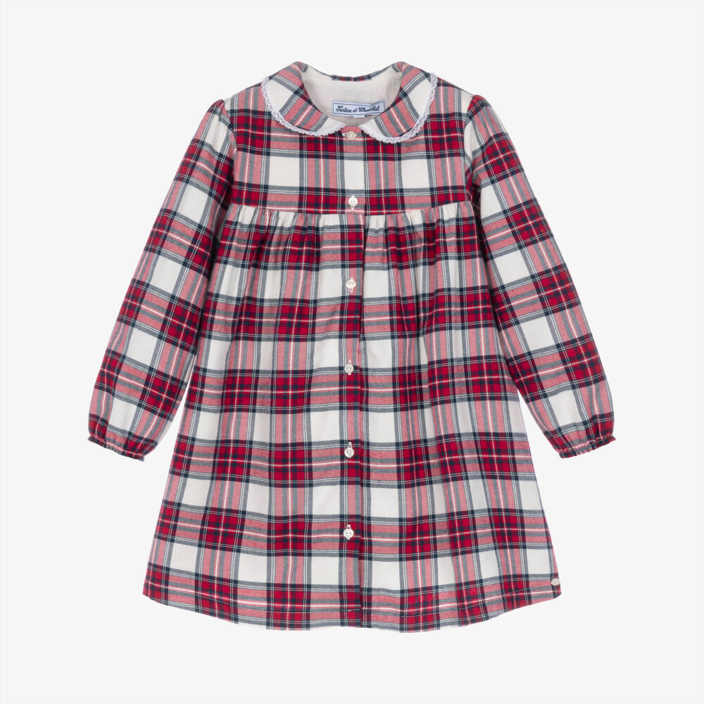 Tartine et Chocolat-Girls Red Tartan Check Cotton Dress | Childrensalon