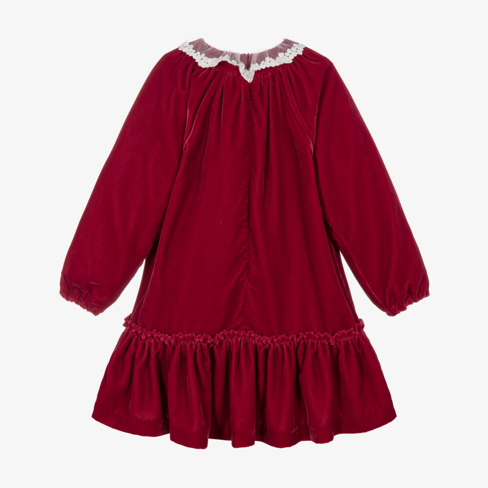 Tartine et Chocolat-Girls Red Velvet Ruffle Dress | Childrensalon