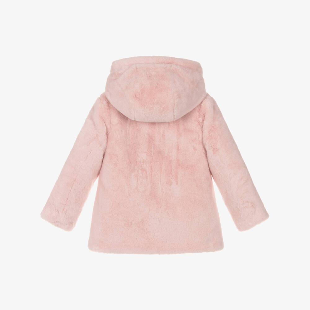 Tartine et Chocolat-Girls Reversible Pink Faux Fur Puffer Coat | Childrensalon