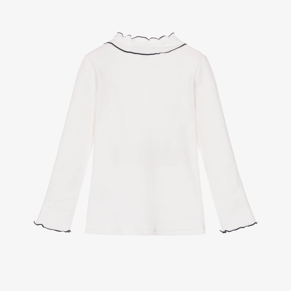 Tartine et Chocolat-Girls Ruffle Neckline Ribbed Top | Childrensalon