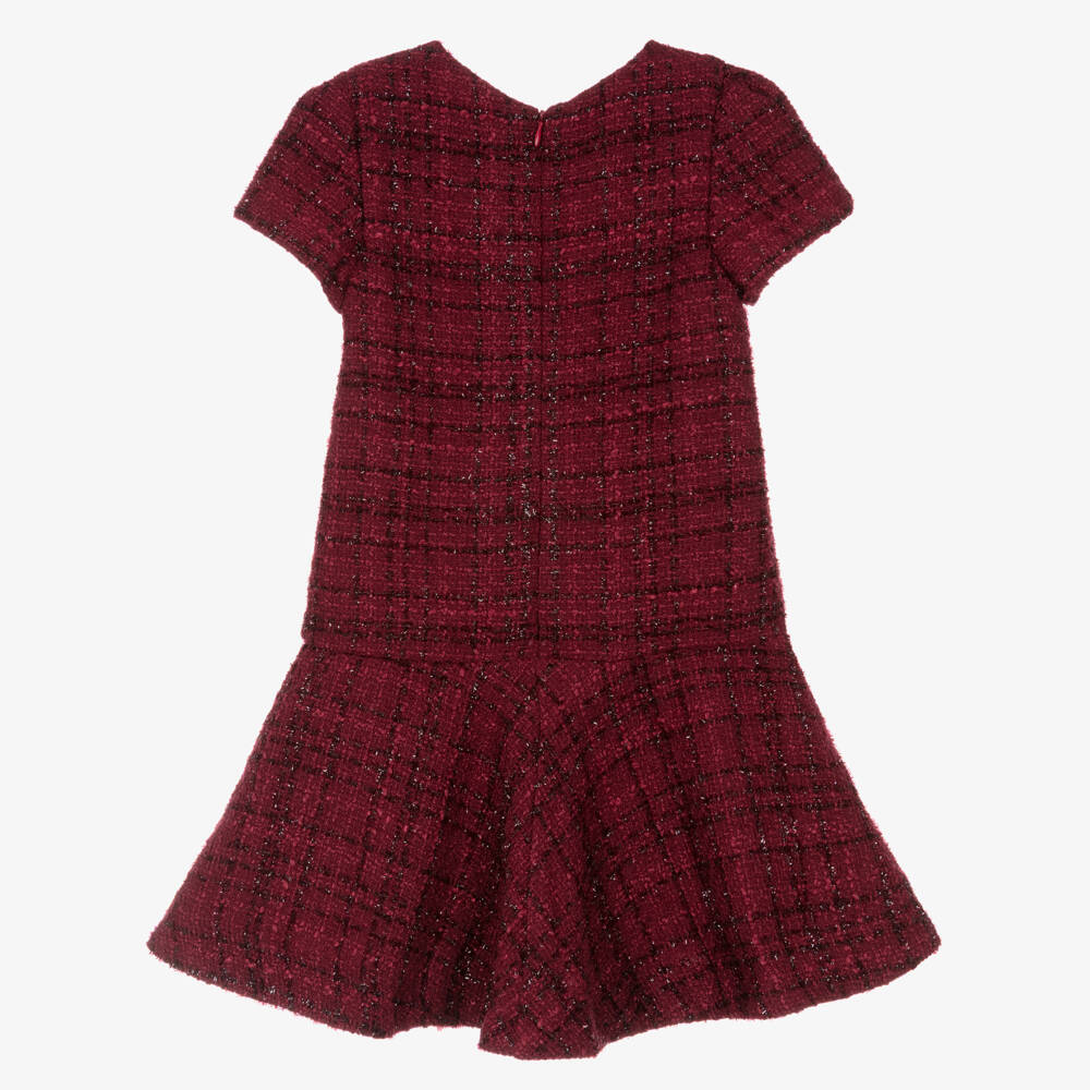 Tartine et Chocolat-Girls Shimmery Red Check Tweed Dress | Childrensalon