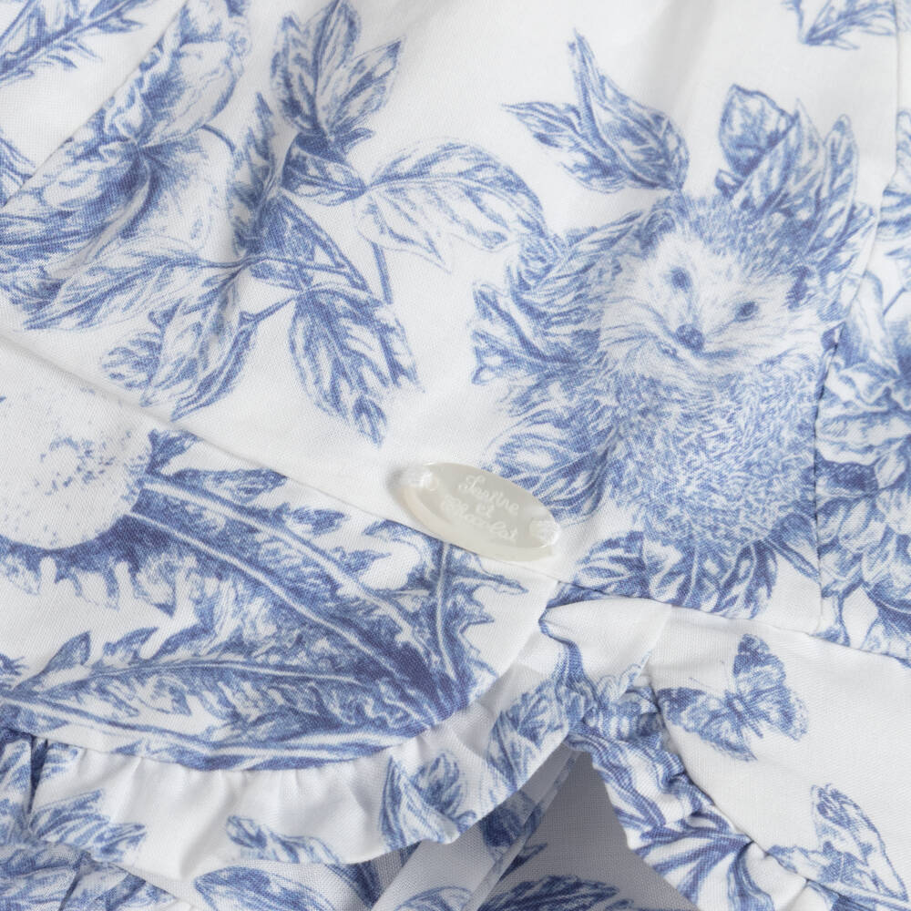 Tartine et Chocolat-Girls White & Blue Toile De Jouy Hat | Childrensalon