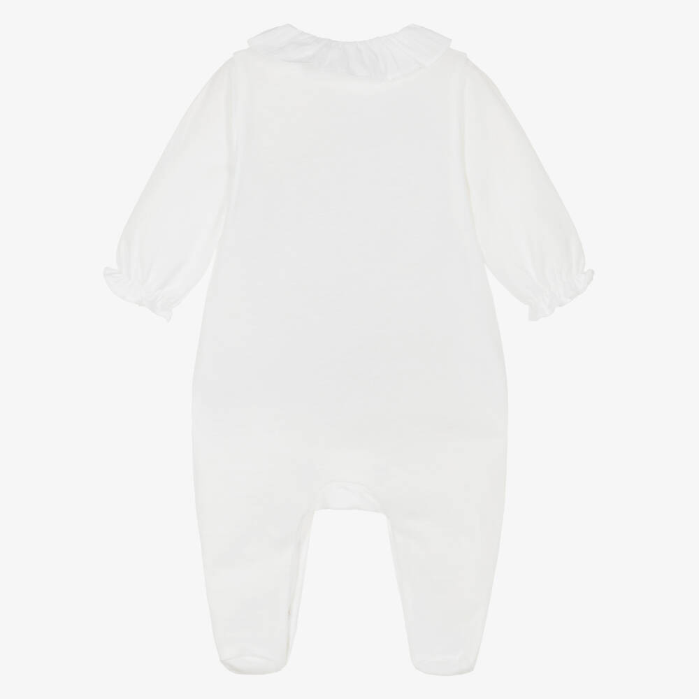 Tartine et Chocolat-Girls White Cotton Babygrow with Gold Embroidery | Childrensalon