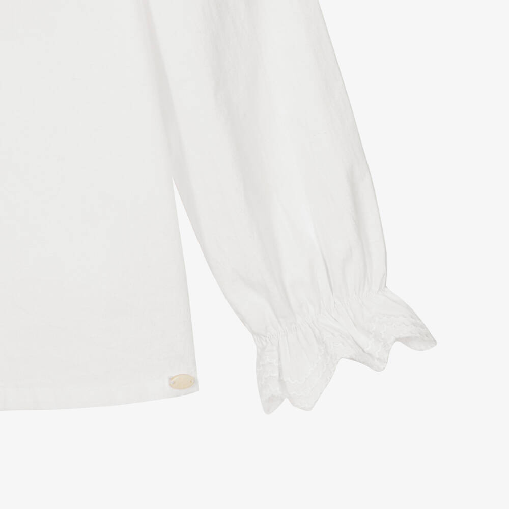 Tartine et Chocolat-Girls White Cotton Blouse with Embroidered Ruffle Collar | Childrensalon