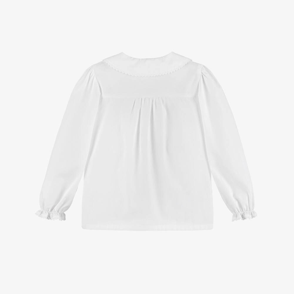 Tartine et Chocolat-Girls White Cotton Blouse with Ric Rac Trim Collar | Childrensalon