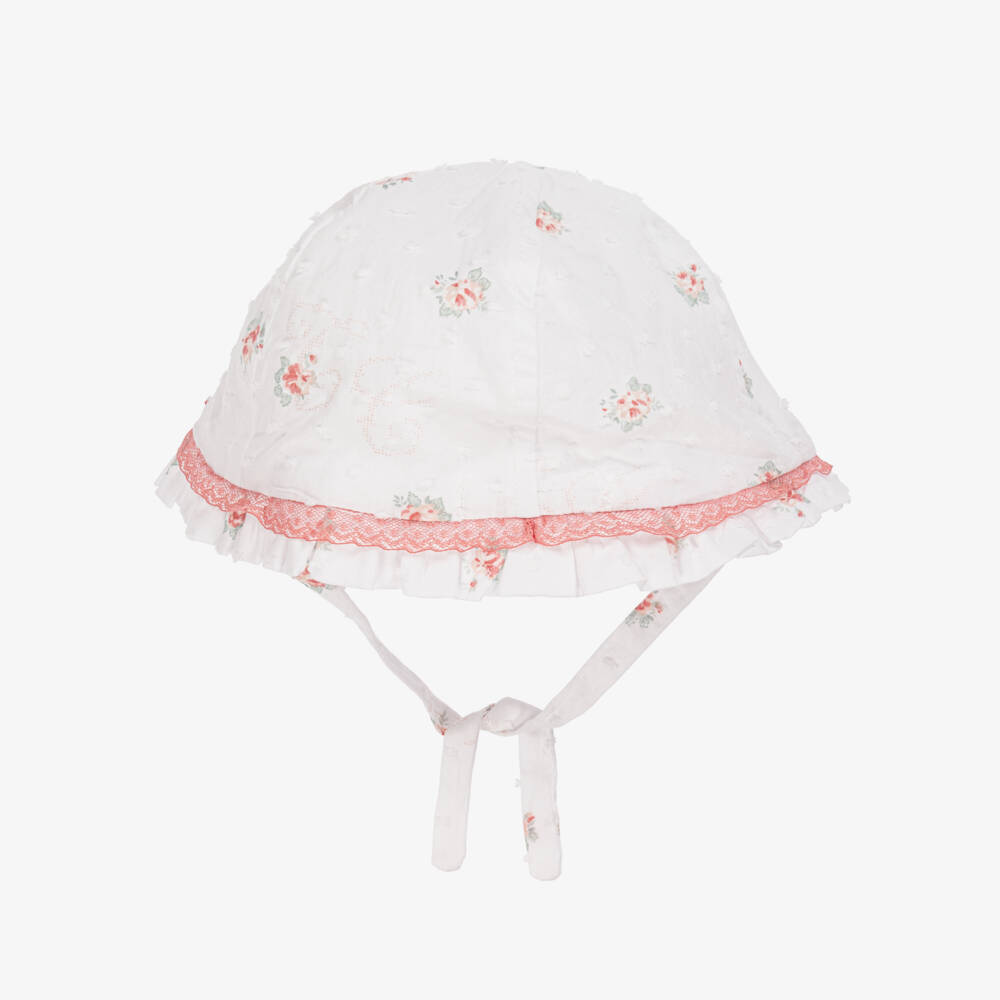 Tartine et Chocolat-Girls White Cotton Floral Hat | Childrensalon