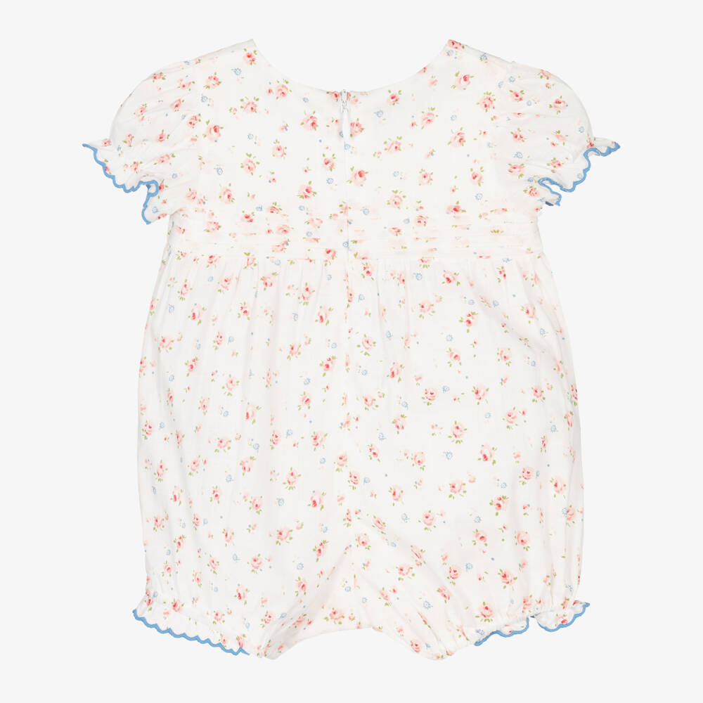 Tartine et Chocolat-Girls White Cotton Shortie with Pink & Blue Floral Print | Childrensalon
