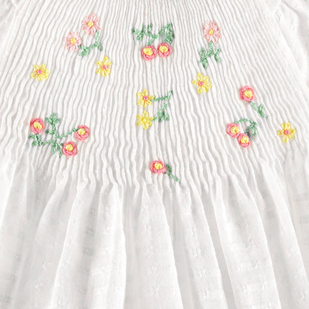 Tartine et Chocolat-Платье белое хлопковое с вышивкой цветов для девочек | Childrensalon