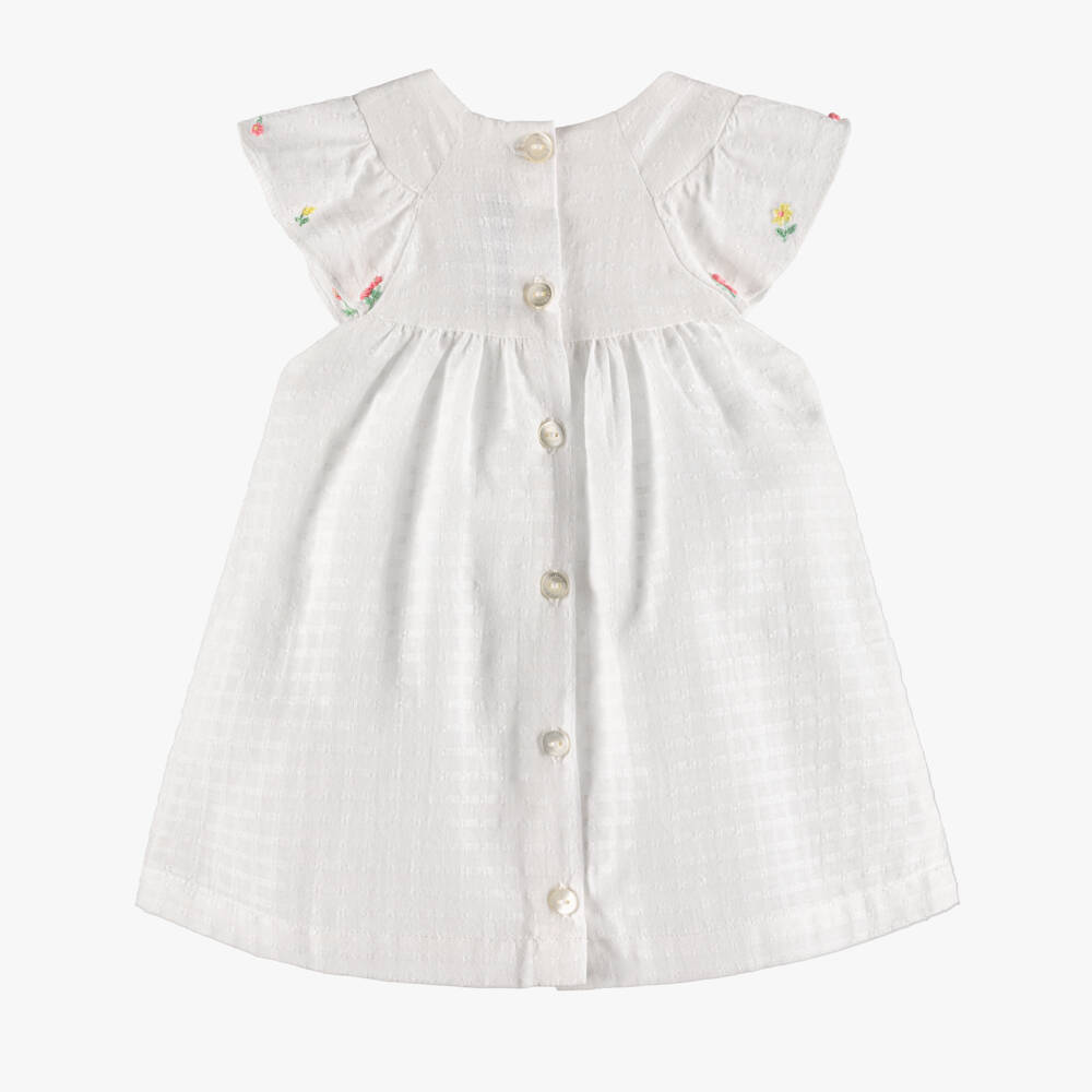 Tartine et Chocolat-Платье белое хлопковое с вышивкой цветов для девочек | Childrensalon