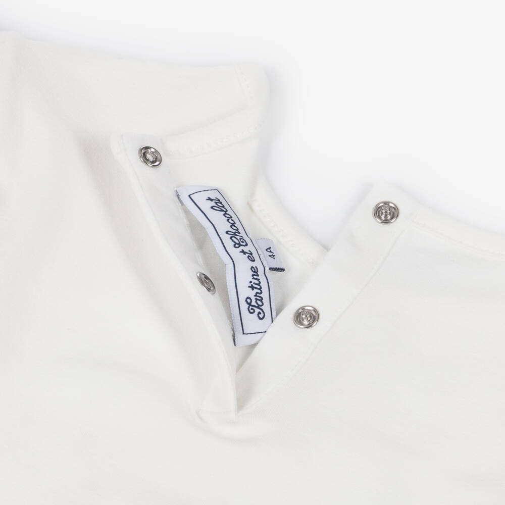 Tartine et Chocolat-Girls White Cotton Top with Ballerina & Carousel Print | Childrensalon