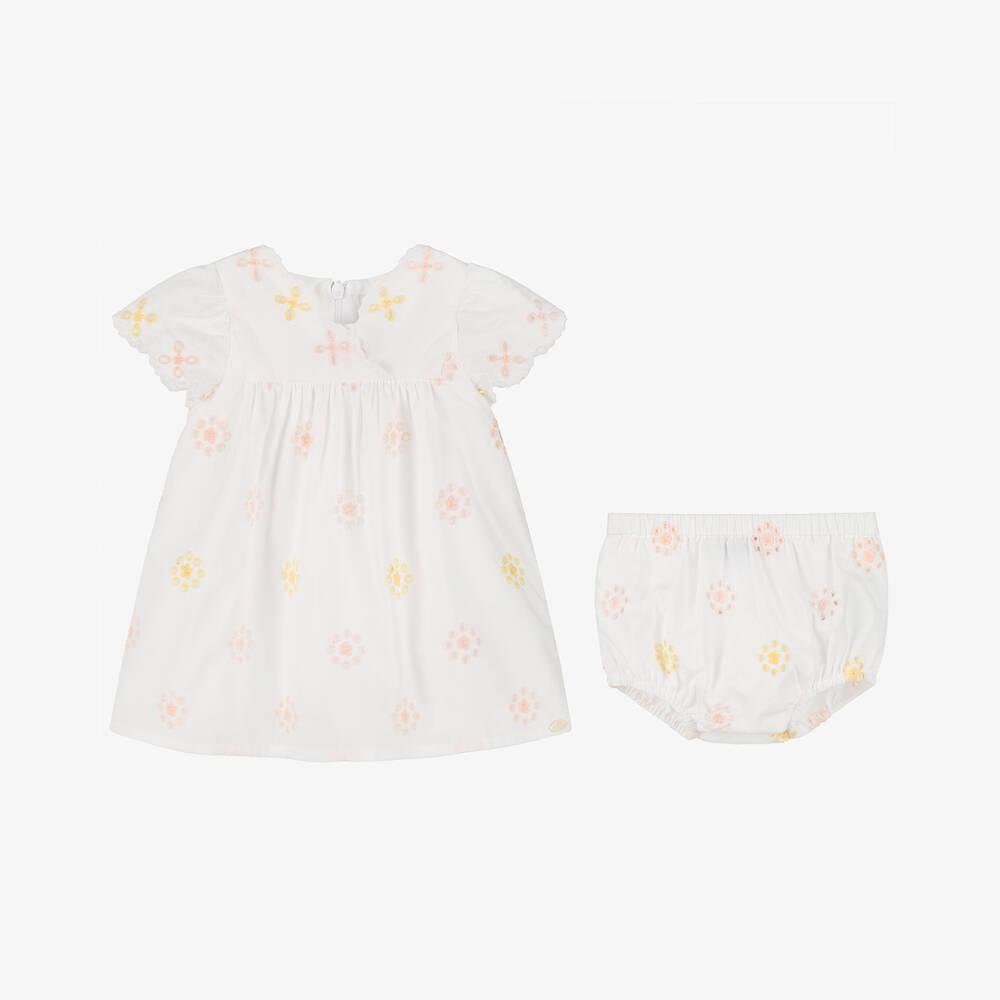 Tartine et Chocolat-Girls White Embroidered Floral Dress | Childrensalon