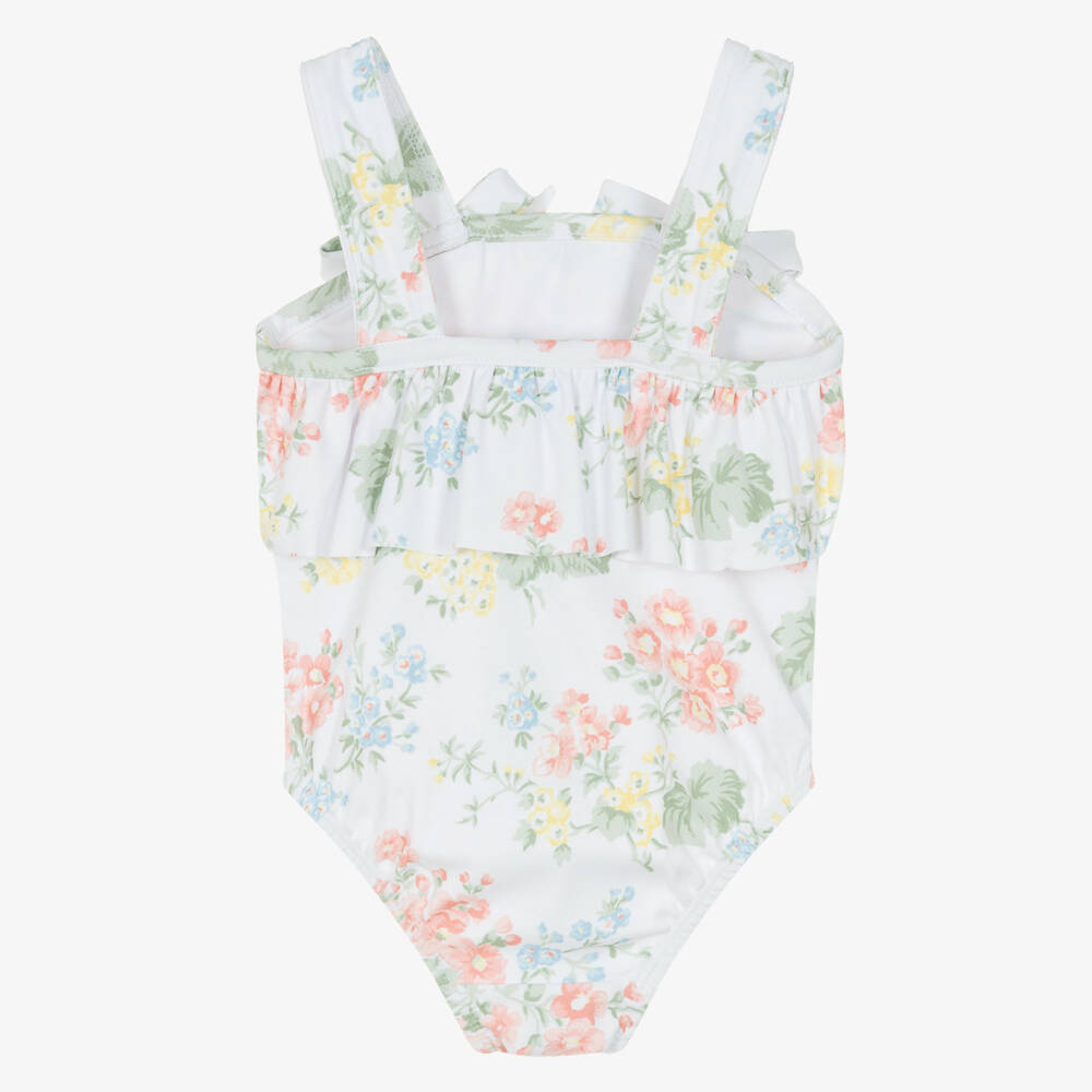 Tartine et Chocolat-Girls White Floral Bows & Ruffles Swimsuit | Childrensalon