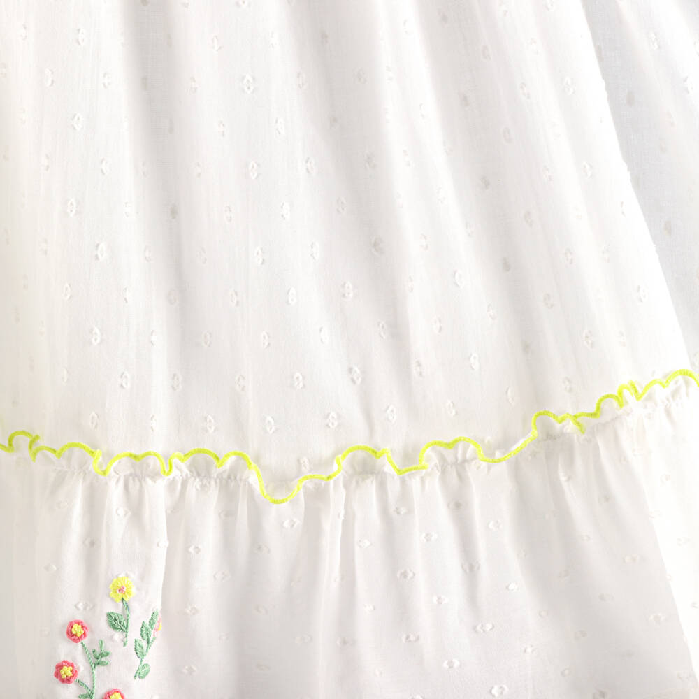 Tartine et Chocolat-Girls White Floral Embroidery Plumeti Cotton Dress | Childrensalon