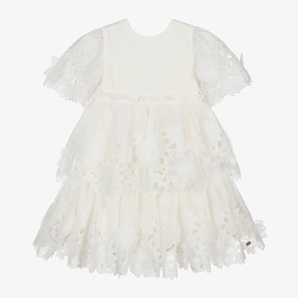 open lace back dress White Floral Organza Anarkali With Dupatta Set