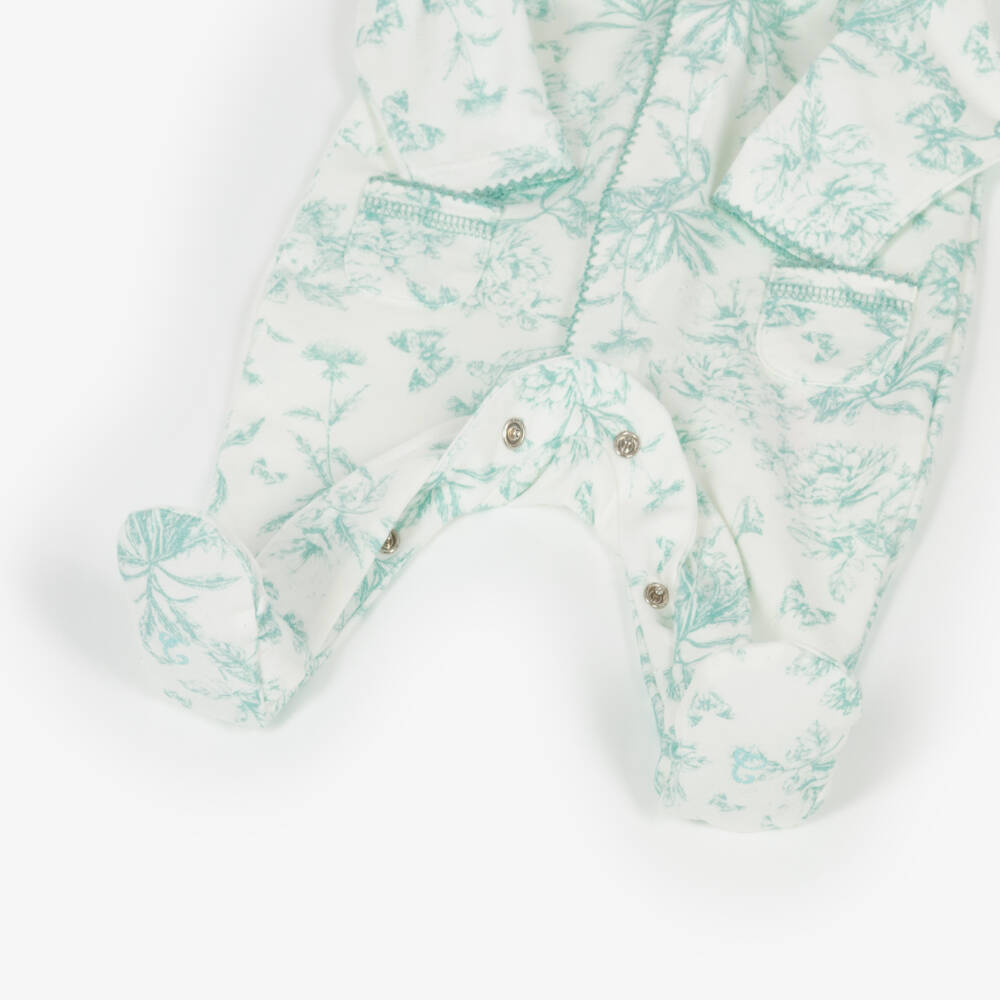 Tartine et Chocolat-Girls White & Green Cotton Floral Print Babygrow | Childrensalon