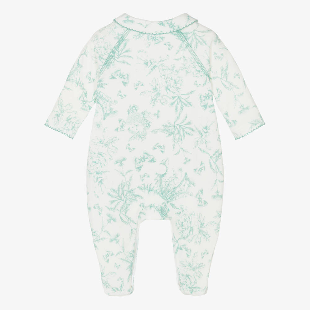 Tartine et Chocolat-Girls White & Green Cotton Floral Print Babygrow | Childrensalon