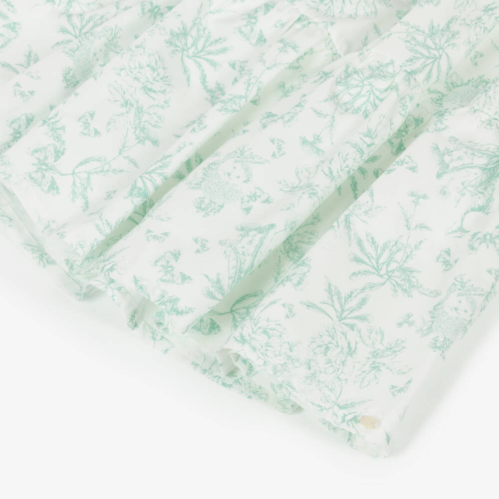 Tartine et Chocolat-Girls White & Green Floral Cotton Skirt Set | Childrensalon