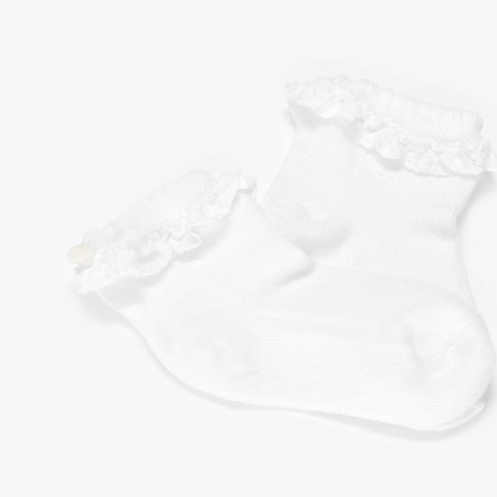 Tartine et Chocolat-Girls White Knitted Socks with Lace Frill Trims | Childrensalon