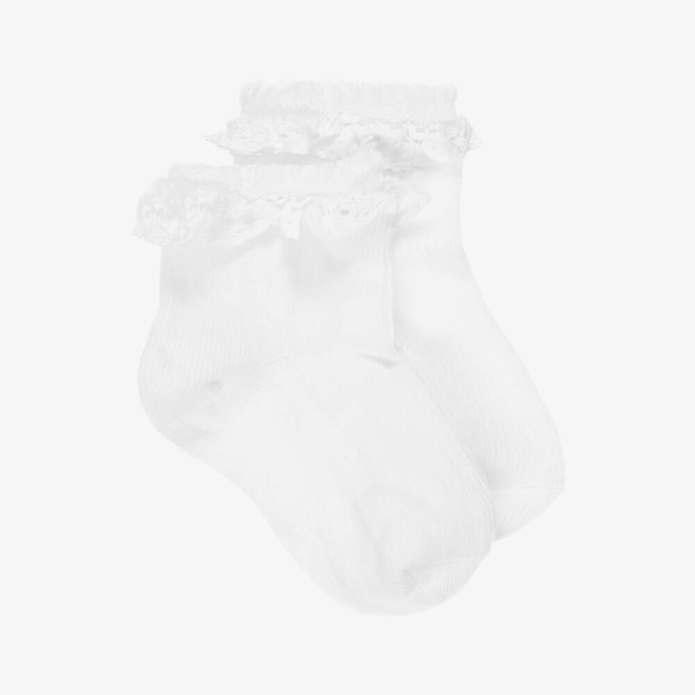 Tartine et Chocolat-Girls White Knitted Socks with Lace Frill Trims | Childrensalon