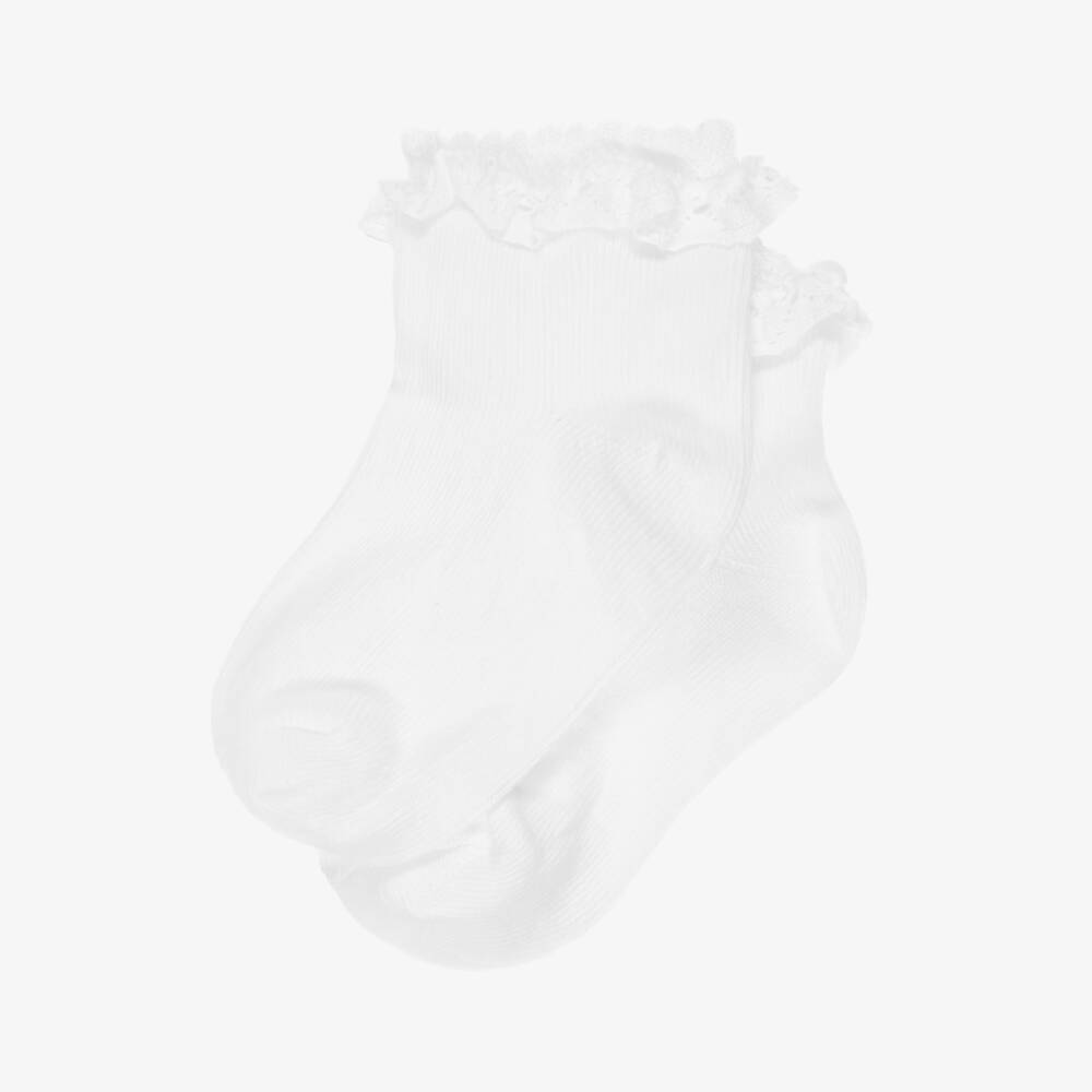 Tartine et Chocolat-Girls White Knitted Socks with Lace Frill Trims | Childrensalon