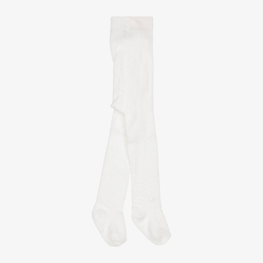 Tartine et Chocolat-Girls White Patterned Knit Tights | Childrensalon