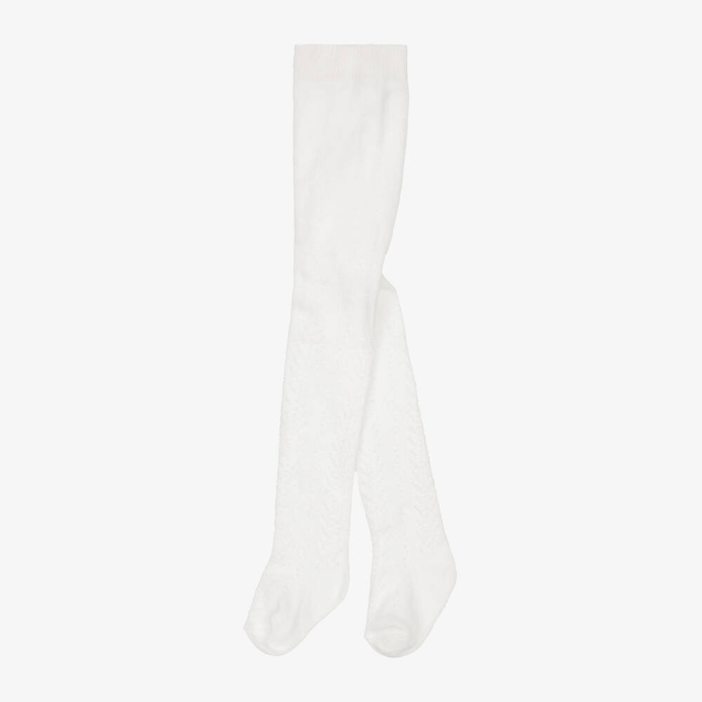 Tartine et Chocolat-Girls White Patterned Knit Tights | Childrensalon