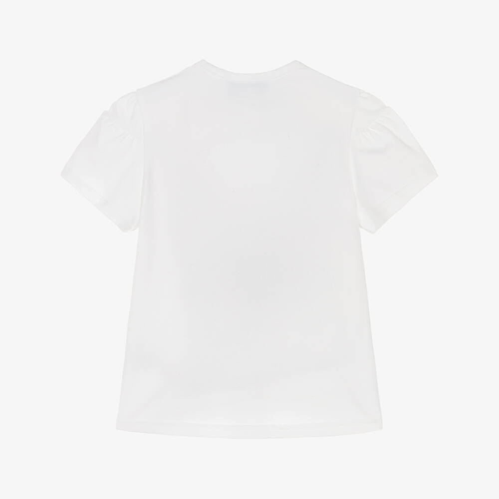 Tartine et Chocolat-Футболка бело-розовая из хлопка с летним цветочным принтом для девочек | Childrensalon