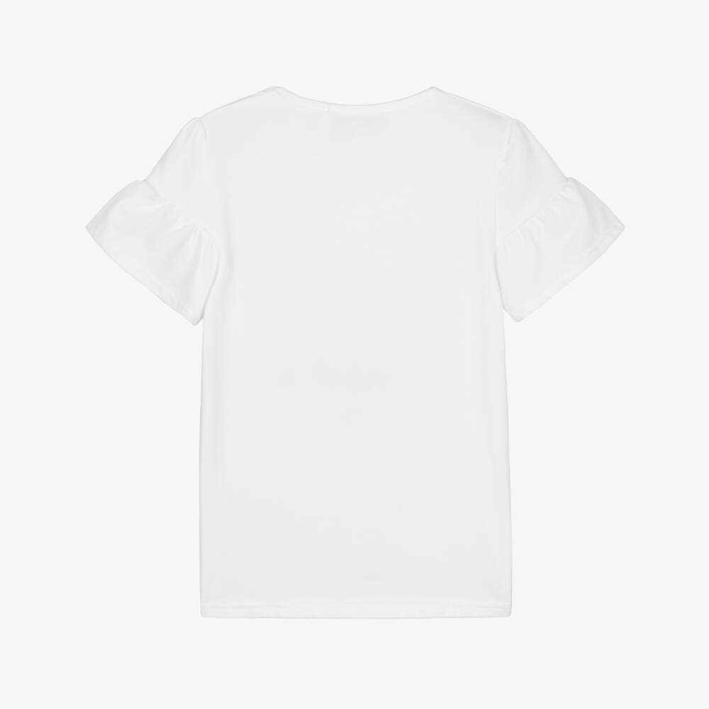 Tartine et Chocolat-Girls White & Pink Cotton Summer Flower T-Shirt | Childrensalon