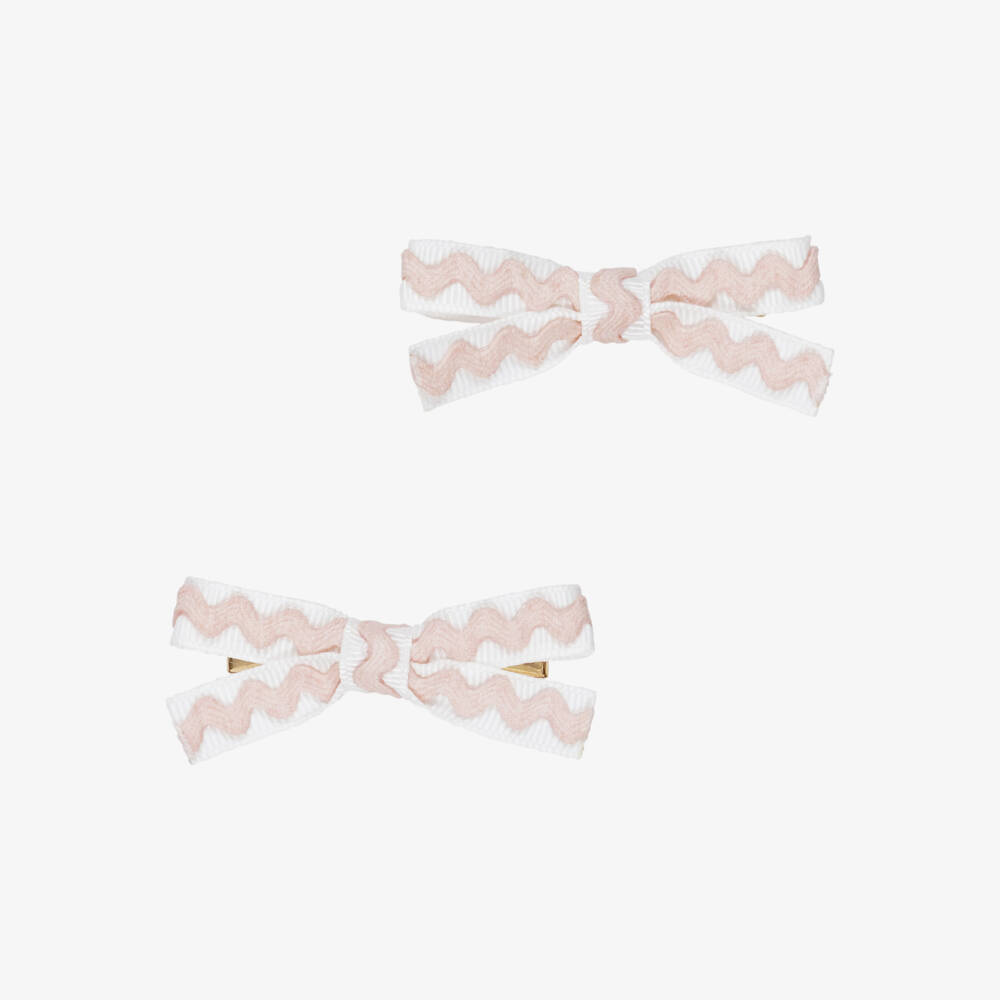 Tartine et Chocolat-Girls White & Pink Ric Rac Hair Clips (2 Pack) | Childrensalon
