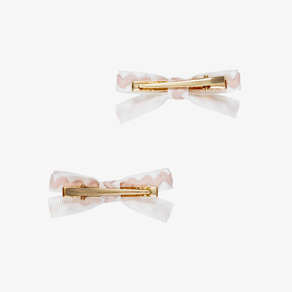 Tartine et Chocolat-Girls White & Pink Ric Rac Hair Clips (2 Pack) | Childrensalon