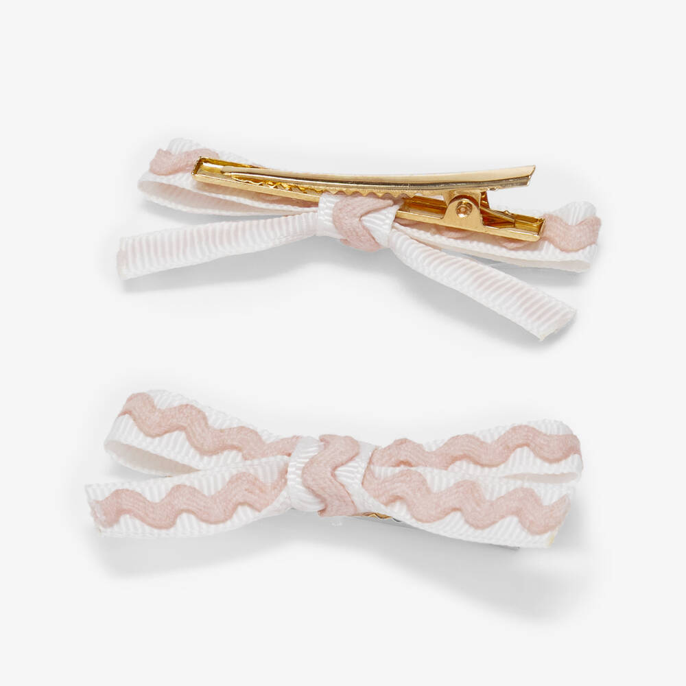 Tartine et Chocolat-Girls White & Pink Ric Rac Hair Clips (2 Pack) | Childrensalon