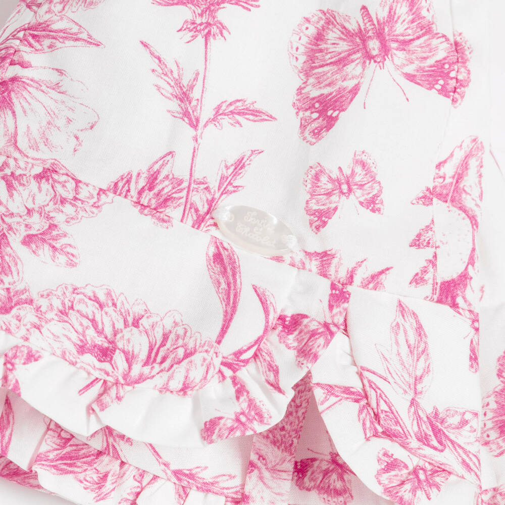 Tartine et Chocolat-Girls White & Pink Toile De Jouy Hat | Childrensalon