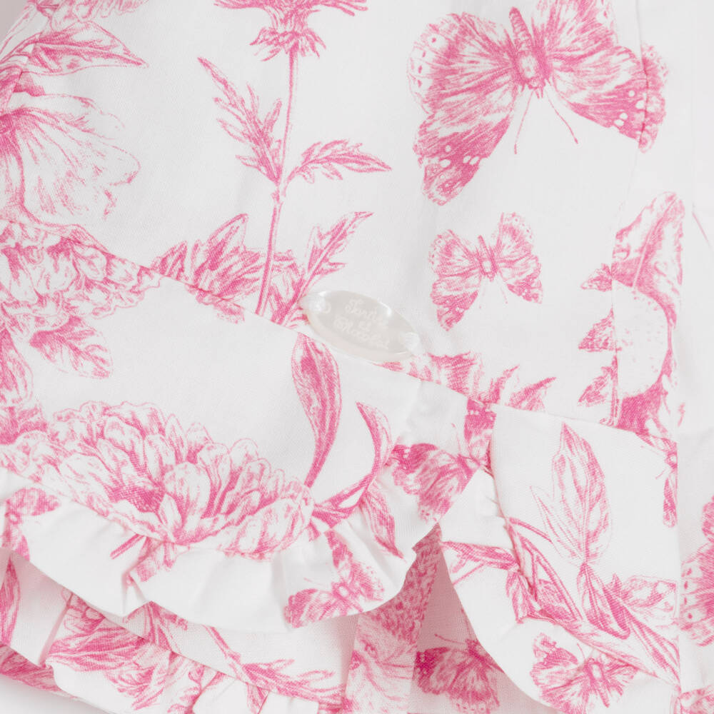 Tartine et Chocolat-Girls White & Pink Toile De Jouy Hat | Childrensalon