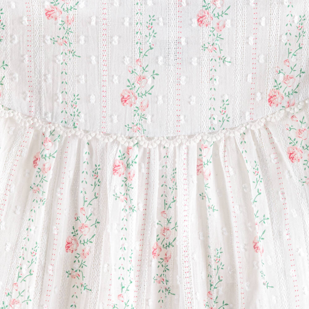 Tartine et Chocolat-Girls White Plumeti Cotton Blouse with Pink Rose Print | Childrensalon