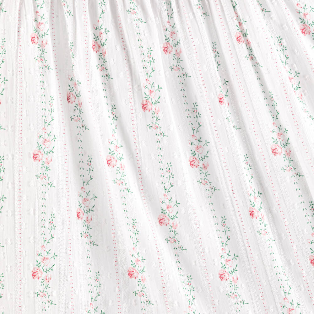 Tartine et Chocolat-Girls White Plumeti Cotton Dress with Pink Rose Print | Childrensalon