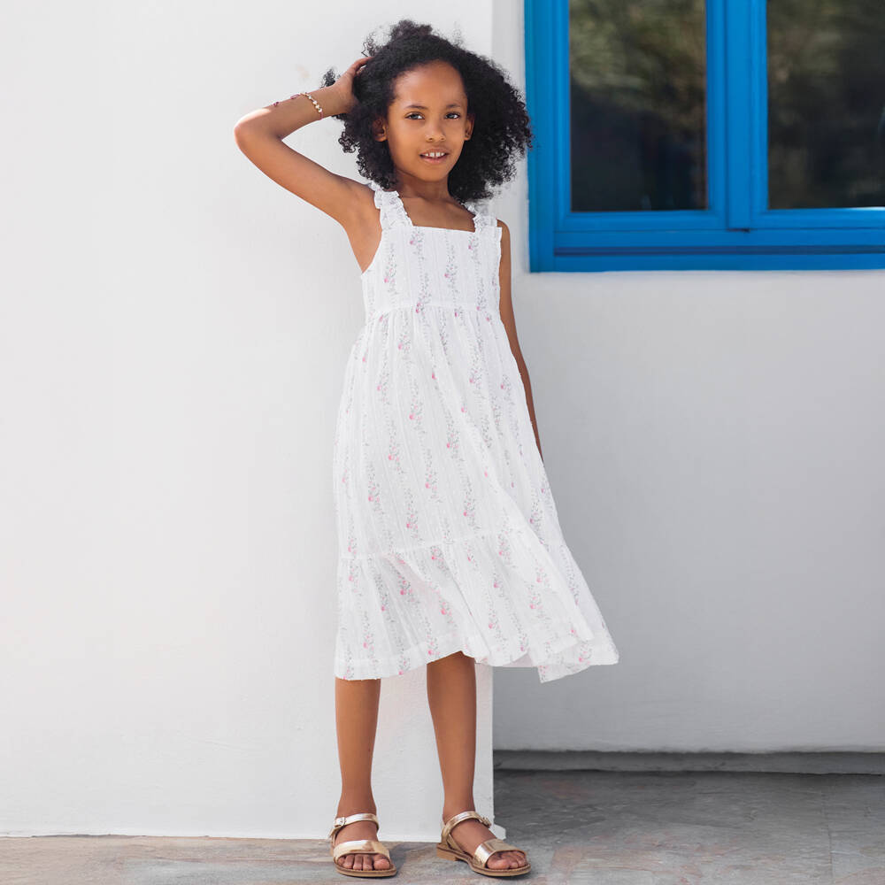 Tartine et Chocolat-فستان بطبعة ورود لون أبيض للبنات | Childrensalon
