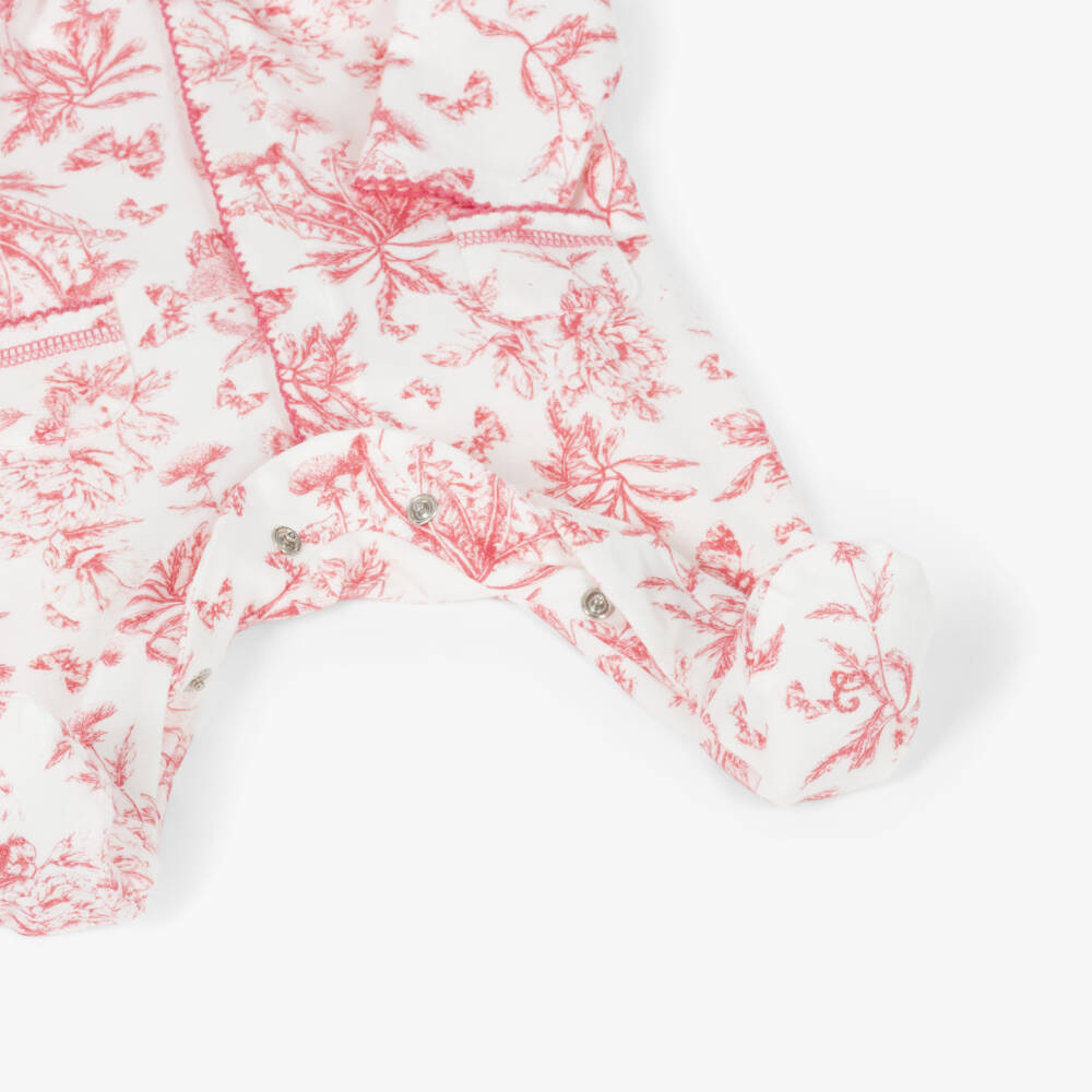 Tartine et Chocolat-Girls White & Red Cotton Floral Print Babygrow | Childrensalon