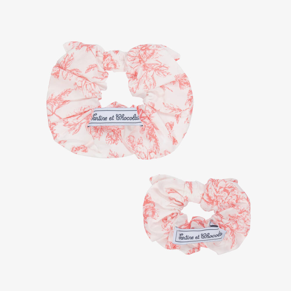 Tartine et Chocolat-Girls White & Red Floral Hair Scrunchies (2 Pack) | Childrensalon