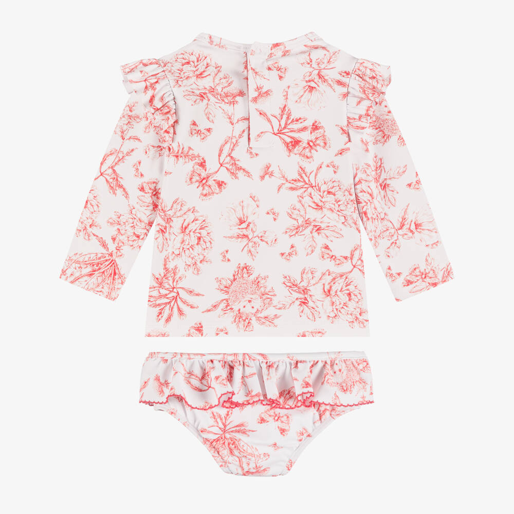 Tartine et Chocolat-Girls White & Red Floral Tankini with Ruffles | Childrensalon