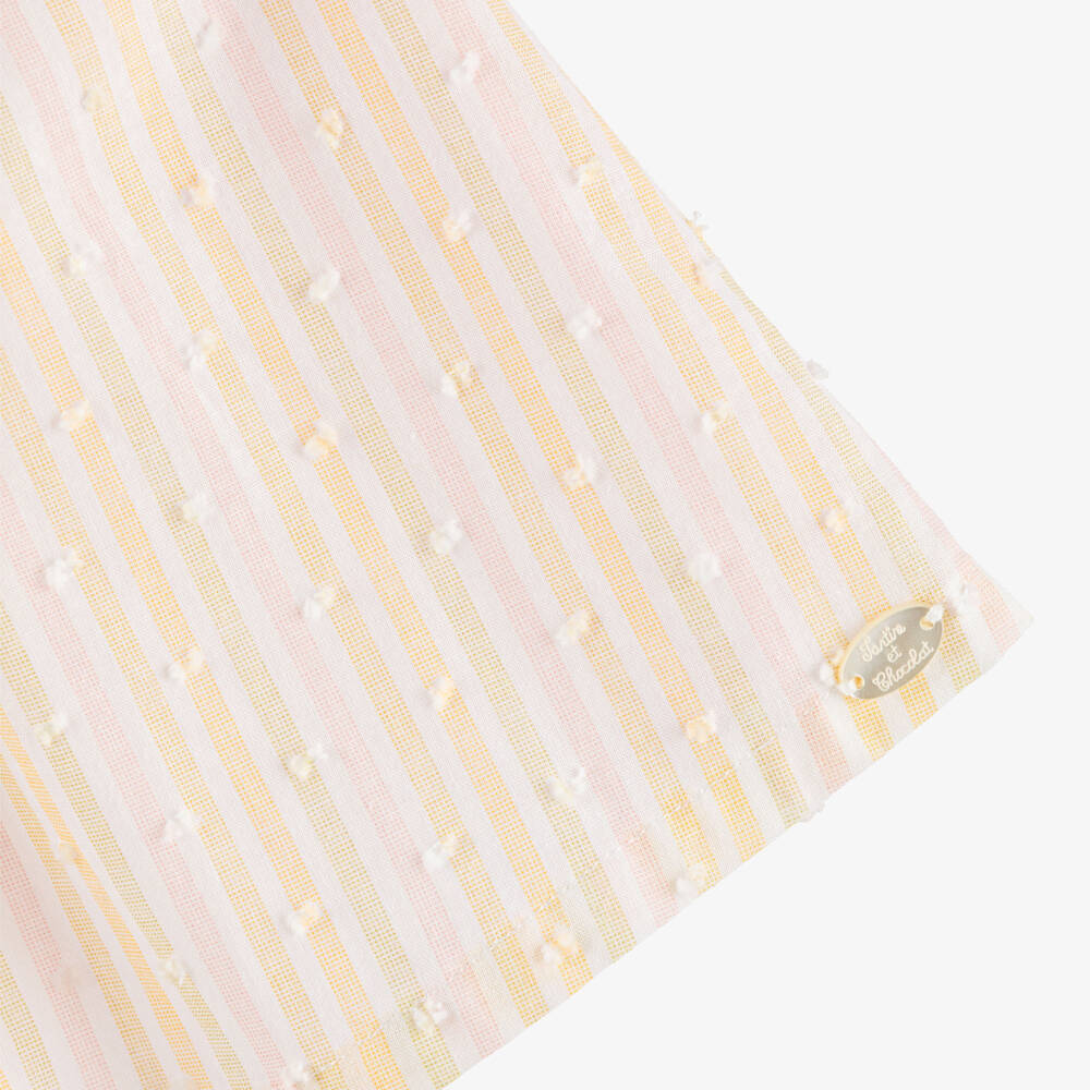 Tartine et Chocolat-Girls Yellow Striped Plumeti Cotton Dress | Childrensalon
