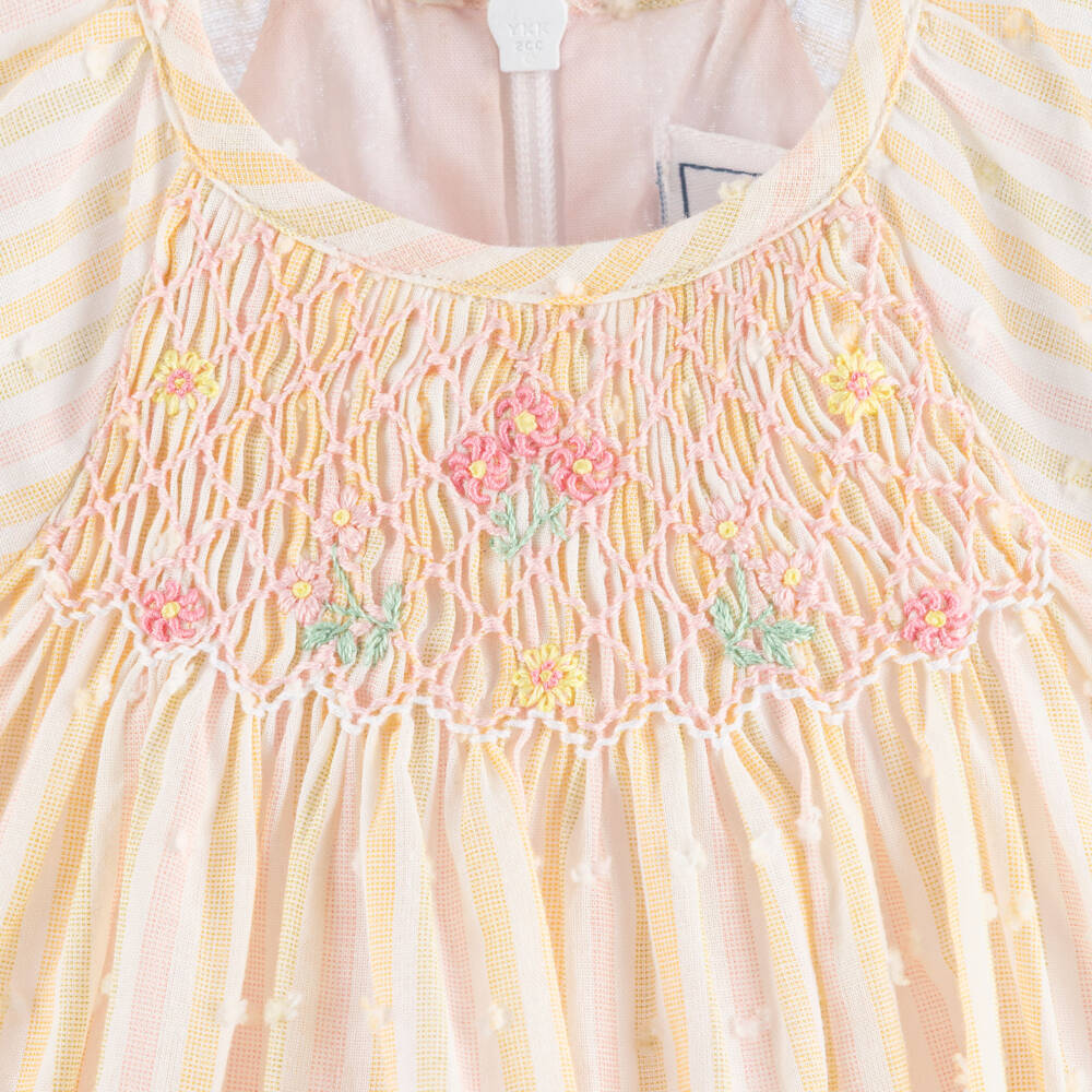 Tartine et Chocolat-Girls Yellow Striped Plumeti Cotton Dress | Childrensalon